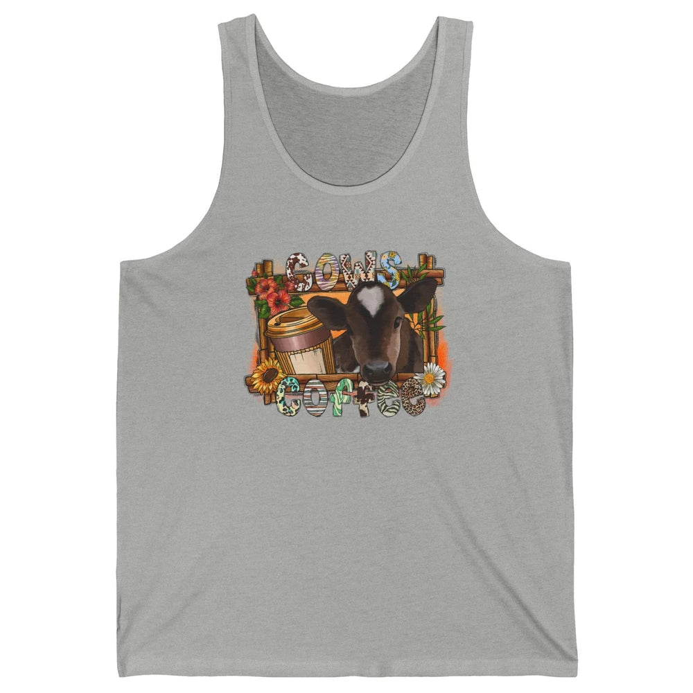 Cowhide Sunflower Cows Coffee Western Cattle Cow Mama Life Unisex Jersey Tank