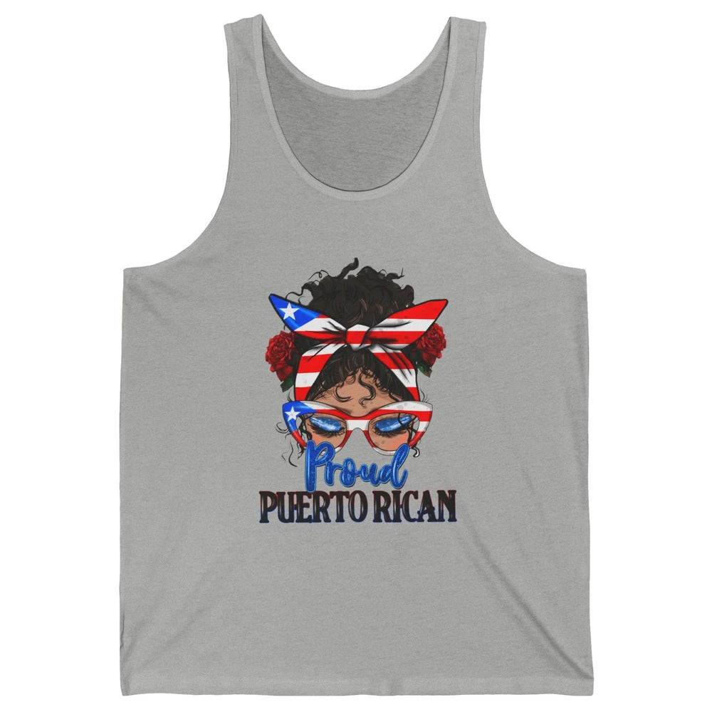 Proud Puerto Rican Girl Messy Bun Hair Puerto Rico Flag Unisex Jersey Tank