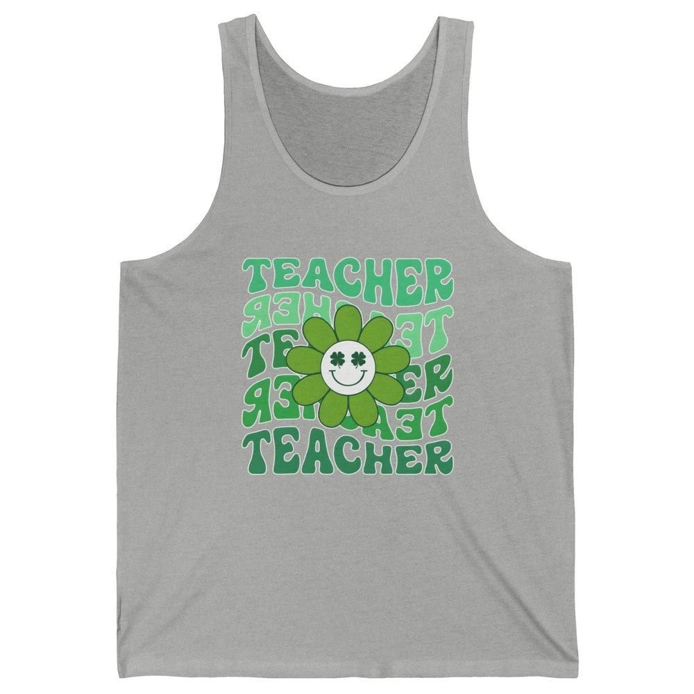 Retro Groovy Wavy Teacher Smiling Face Daisy St Patricks Day Unisex Jersey Tank