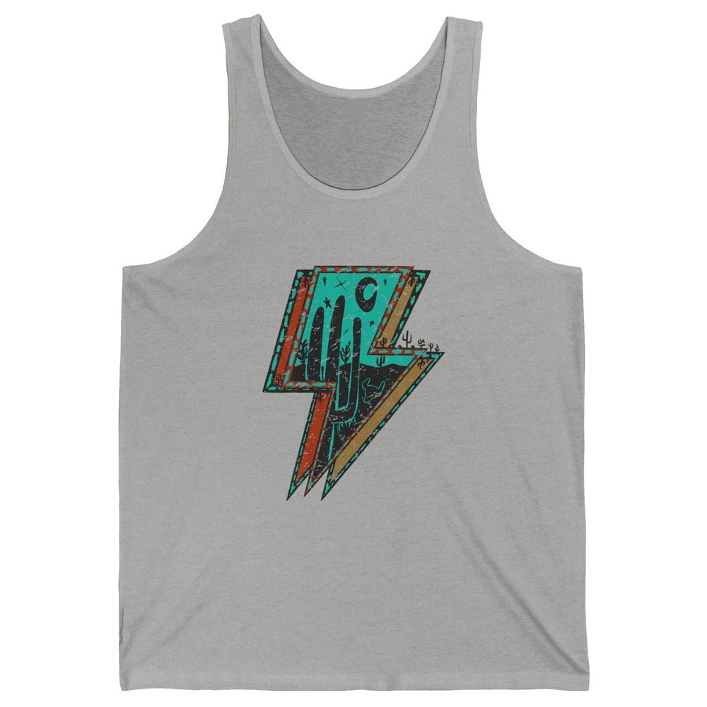 Retro Desert Cactus Night Turquoise Lightning Bolt Western Unisex Jersey Tank