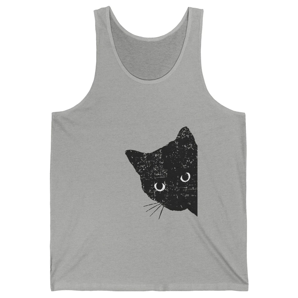 Funny Retro Black Cat Peeking Ew People Anti Social Cat Unisex Jersey Tank