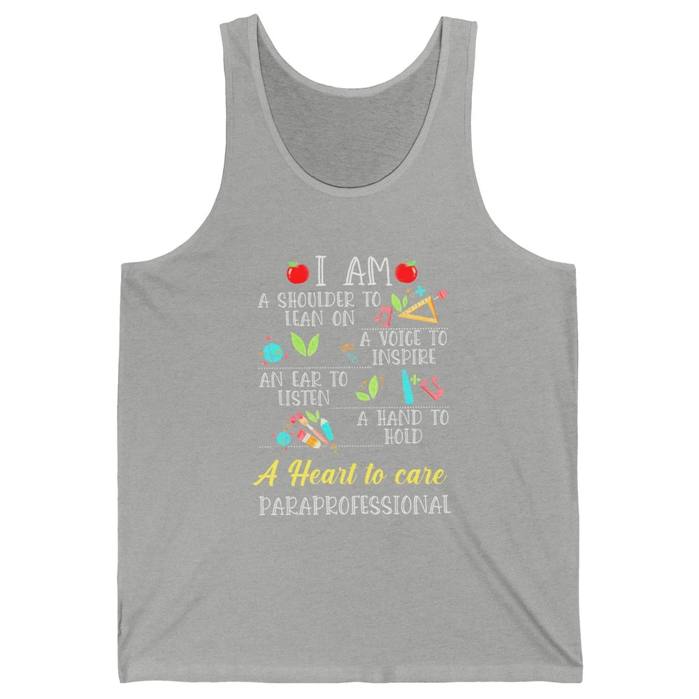 Paraprofessional Shoulder To Lean On Heart To Care Para Life Unisex Jersey Tank