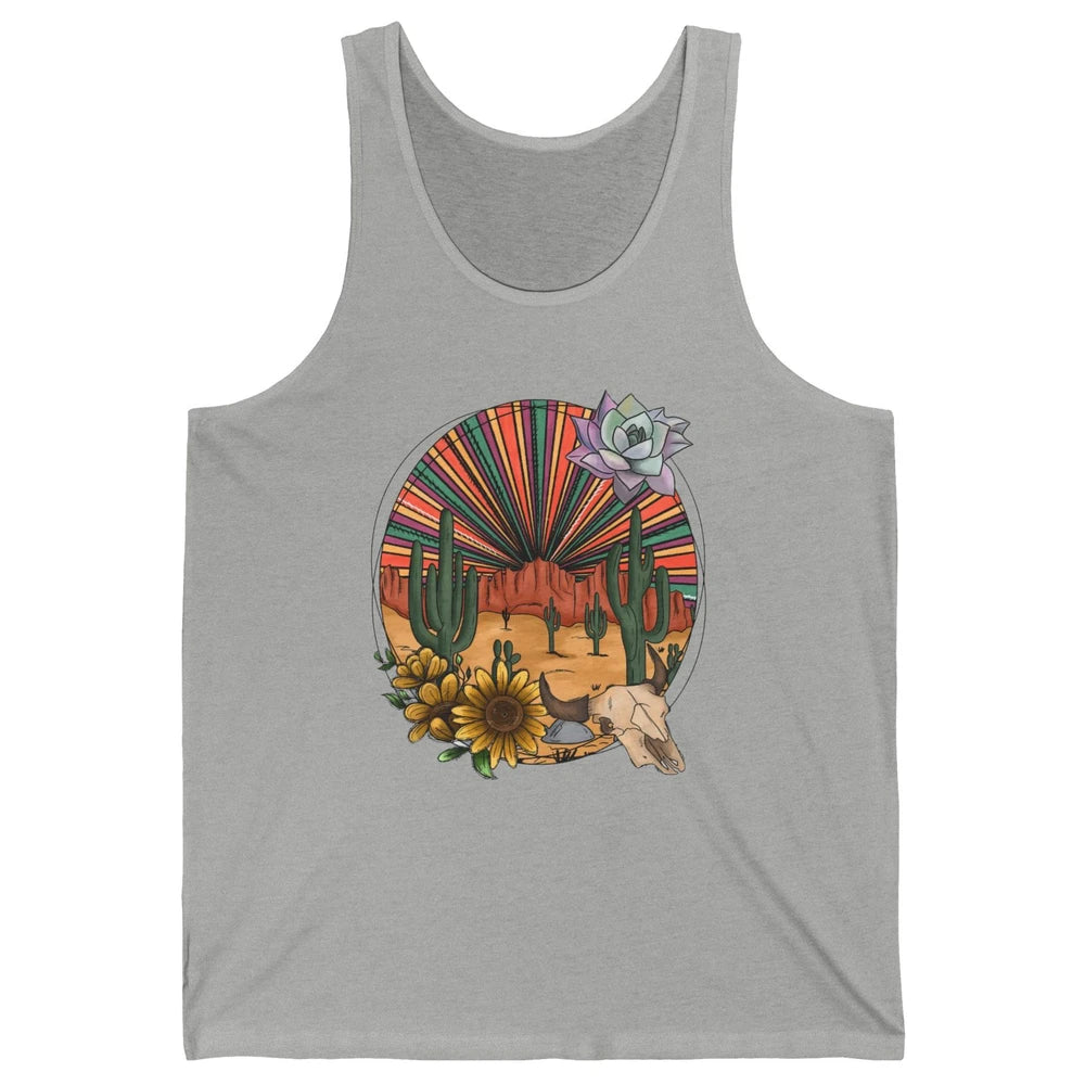 Retro Desert Western Cowboy Boho Skull Cactus Country Cowboy Unisex Jersey Tank