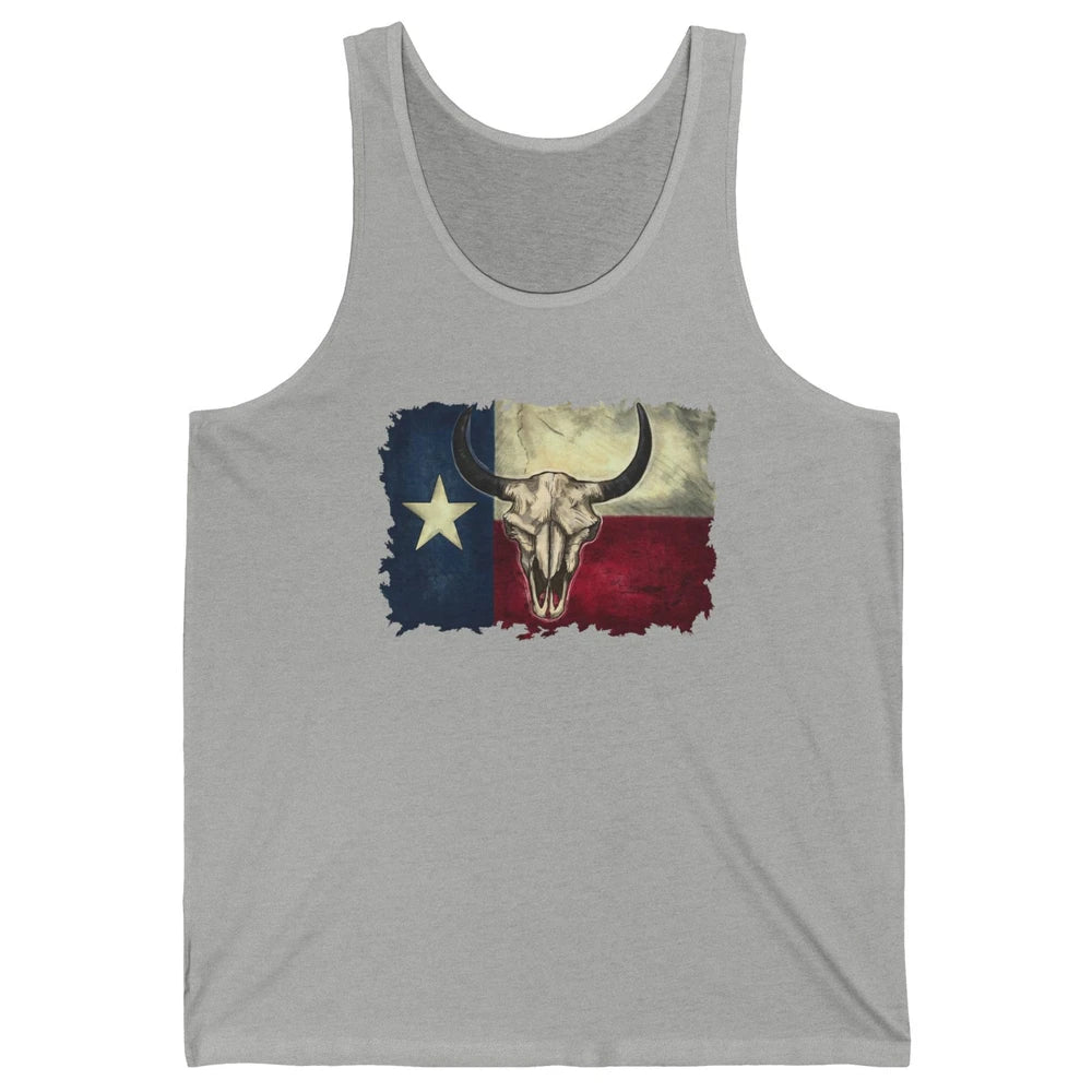 Retro Bull Skull Texas Map Western Country Cowboy Cowgirl Unisex Jersey Tank