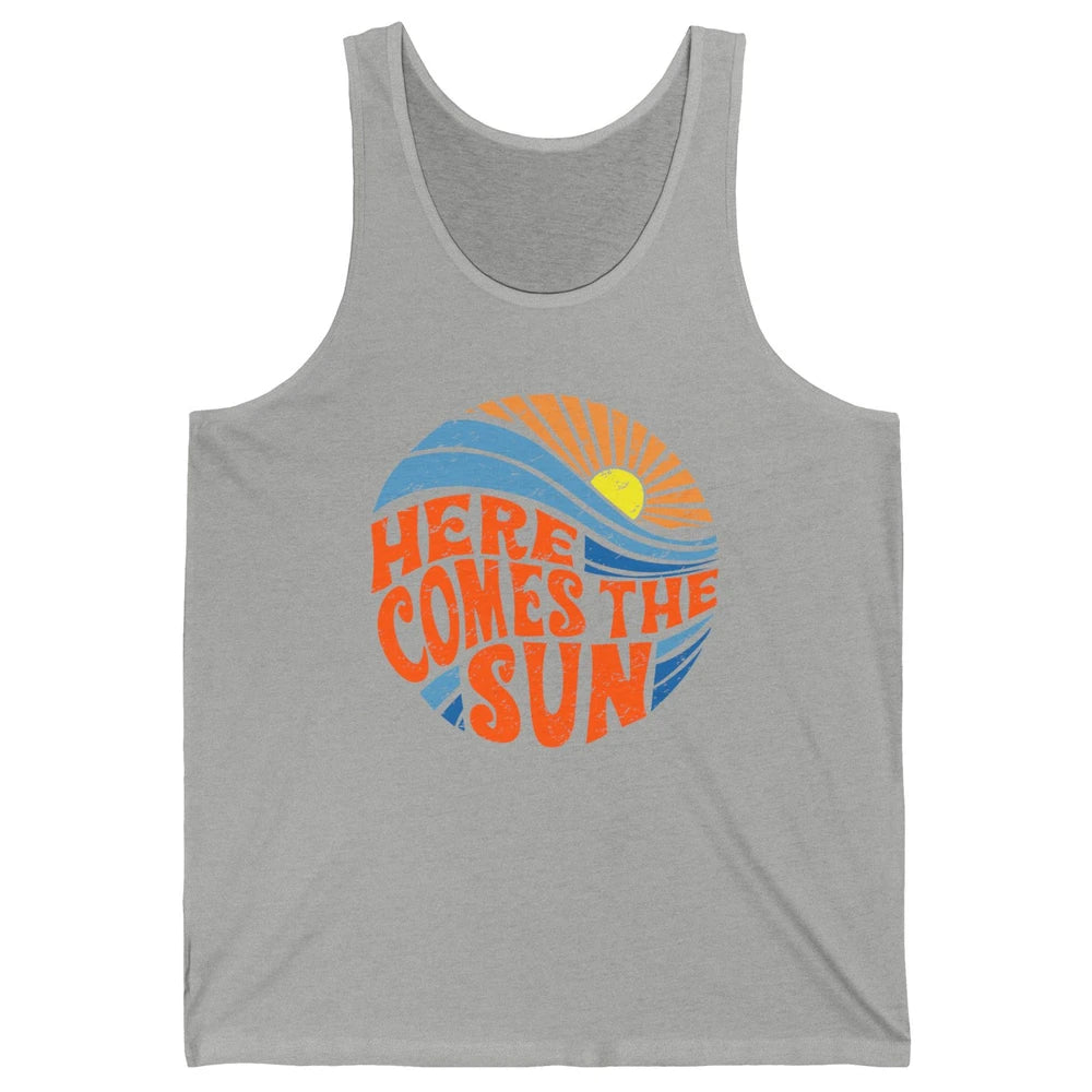 Retro Rainbow Sunrise Here Comes The Sun Hippie Girl Unisex Jersey Tank