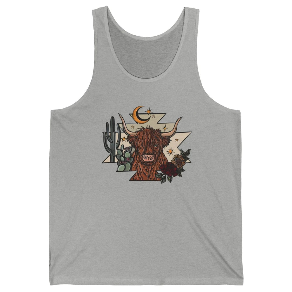 Retro Desert Cactus Highland Cow Western Country Cow Spirit Unisex Jersey Tank
