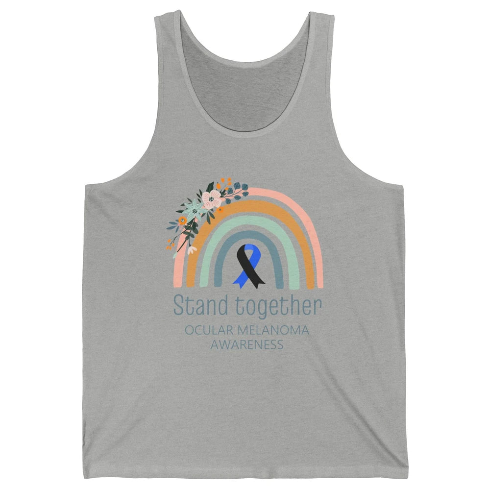 Ocular Melanoma Awareness Rainbow Floral Black Blue Ribbon Unisex Jersey Tank