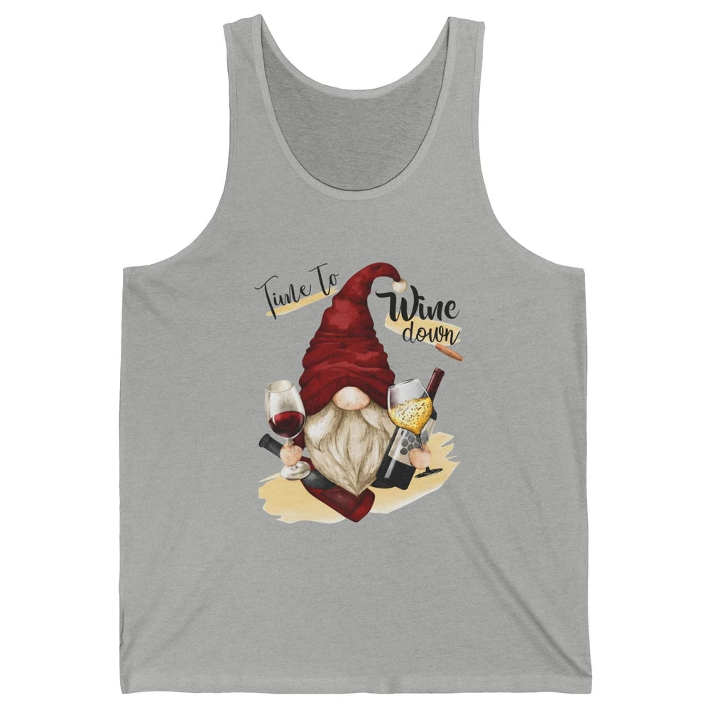 Christmas Gnome Wine It's Time to Wine Down Winter Holiday Unisex Jersey Tank