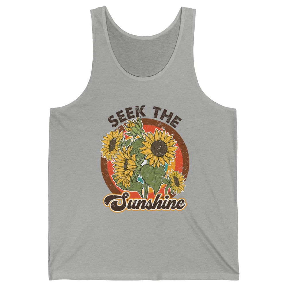 Retro Rainbow Sunflower Seek The Sunshine Peace Hippie Girl Unisex Jersey Tank
