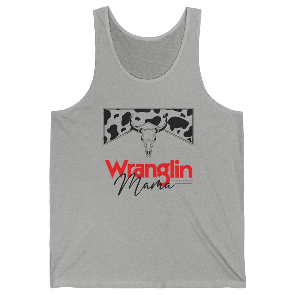 Retro Cowhide Bull Skull Wrangling Mama Western Country Girl Unisex Jersey Tank