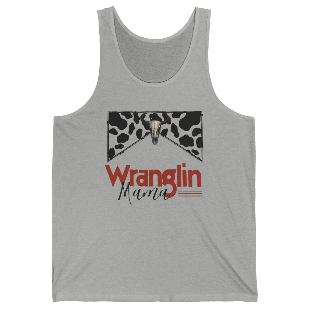 Retro Cowhide Bull Skull Wrangling Mama Western Country Girl Unisex Jersey Tank