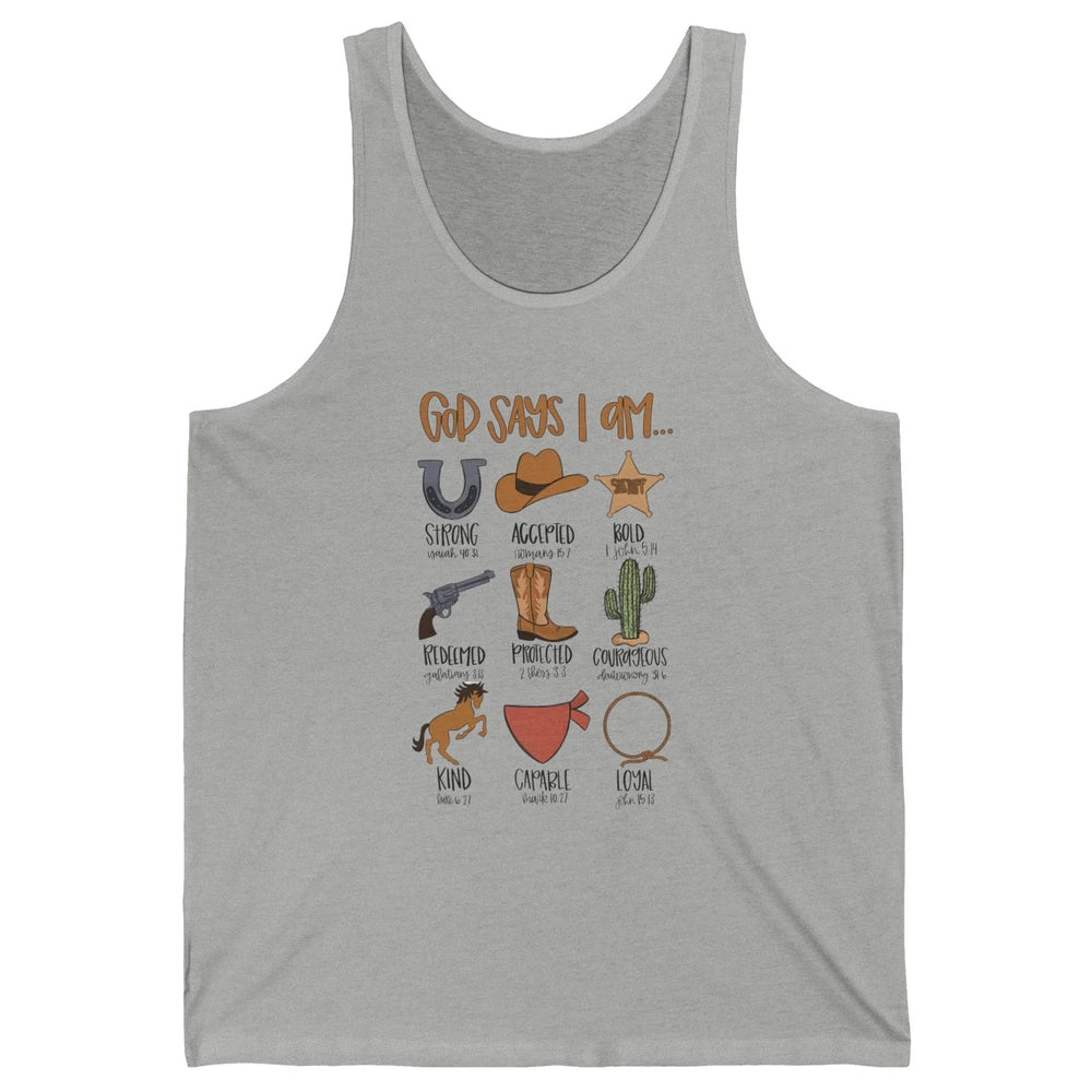 Retro Country Cowboy God Says I Am Bible Christian Western Unisex Jersey Tank