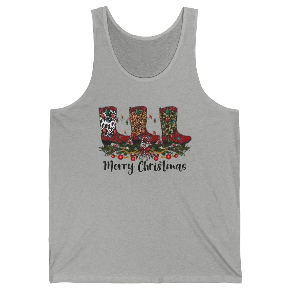 Christmas Cowboy Boots Santa Boots Leopard Western Christmas Unisex Jersey Tank