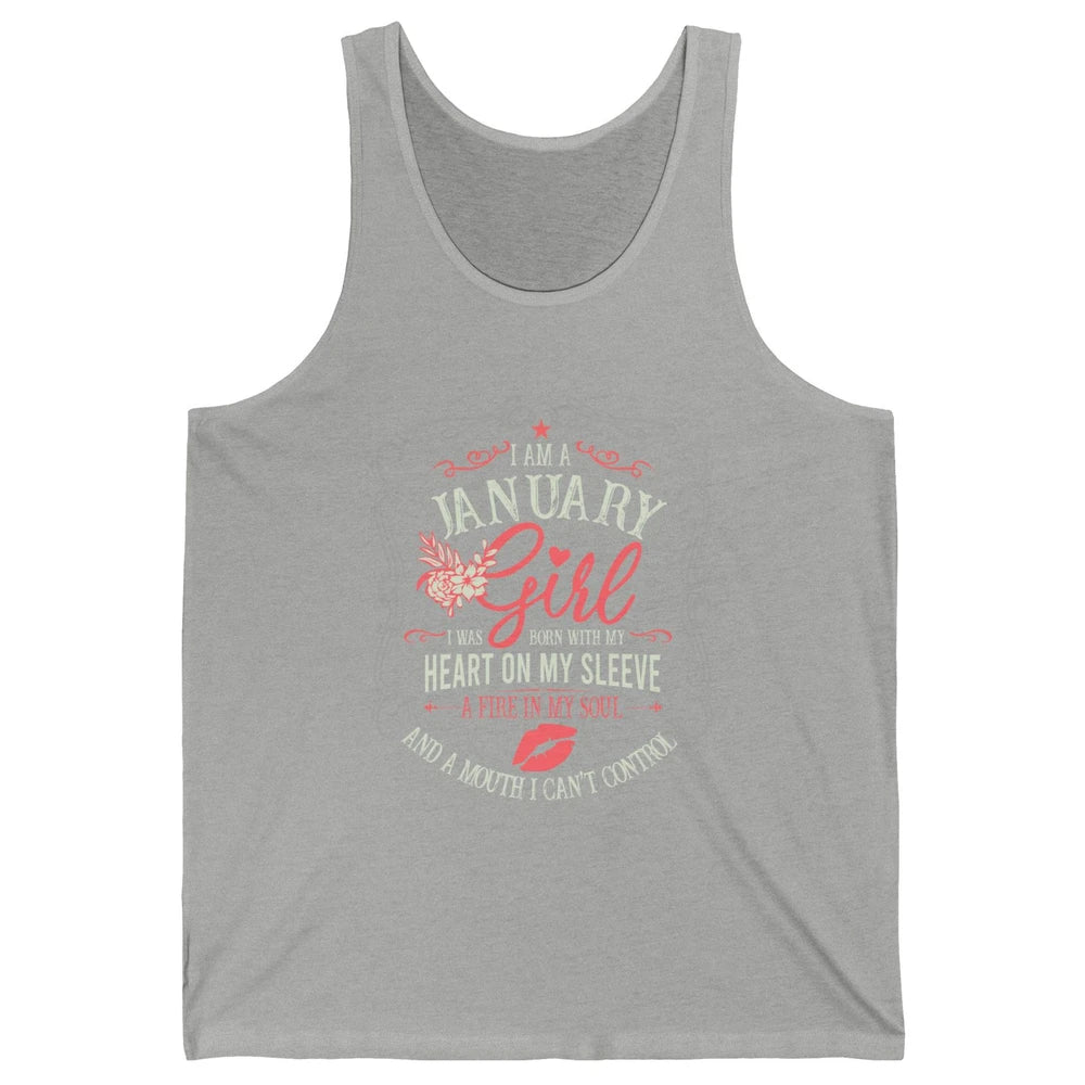 Retro January Girl Born With My Heart On My Sleeve Birthday Unisex Jersey Tank