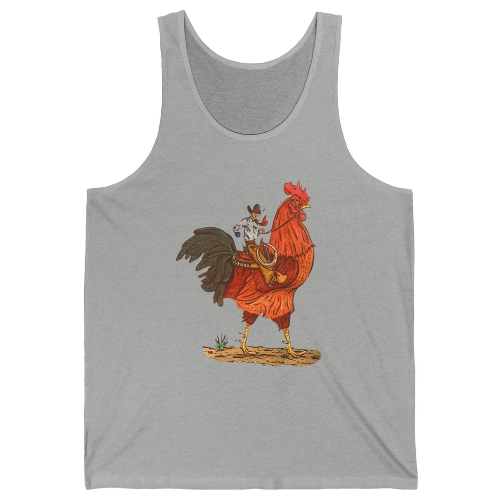 Retro Cowboy Riding Rooster Funny Western Country Cowboy Unisex Jersey Tank