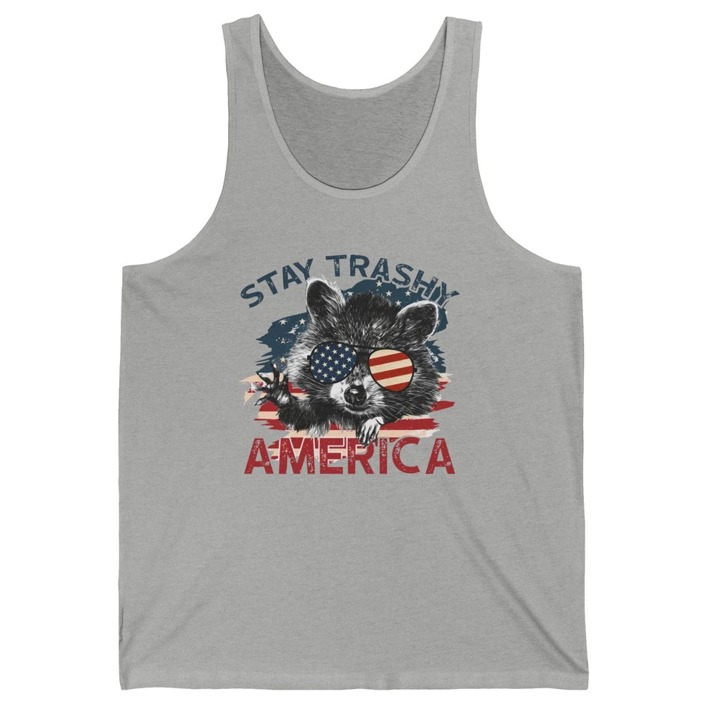 Raccoon US Flag Glasses Stay Trashy America Patriot Racoon Unisex Jersey Tank