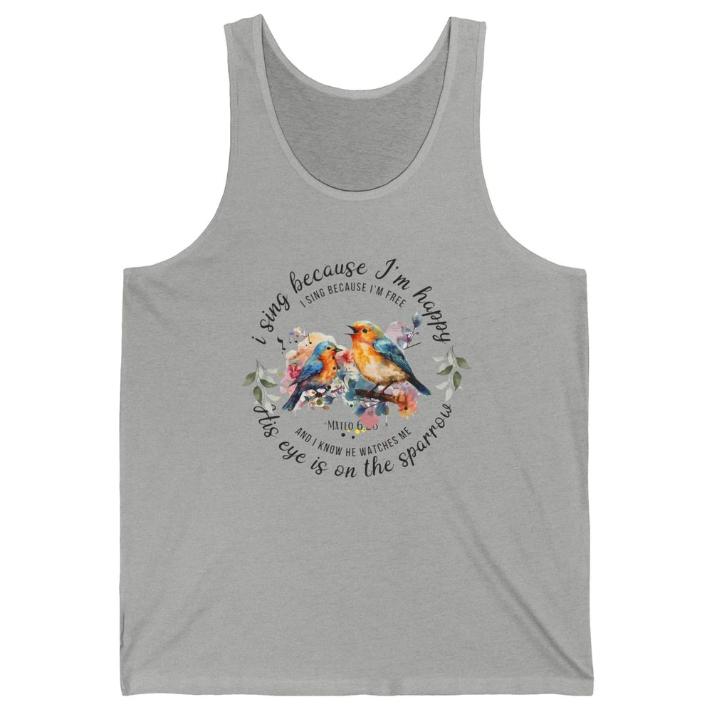 Christian Birds His Eyes Are On The Sparrow Bible Hand Drawn Unisex Jersey Tank