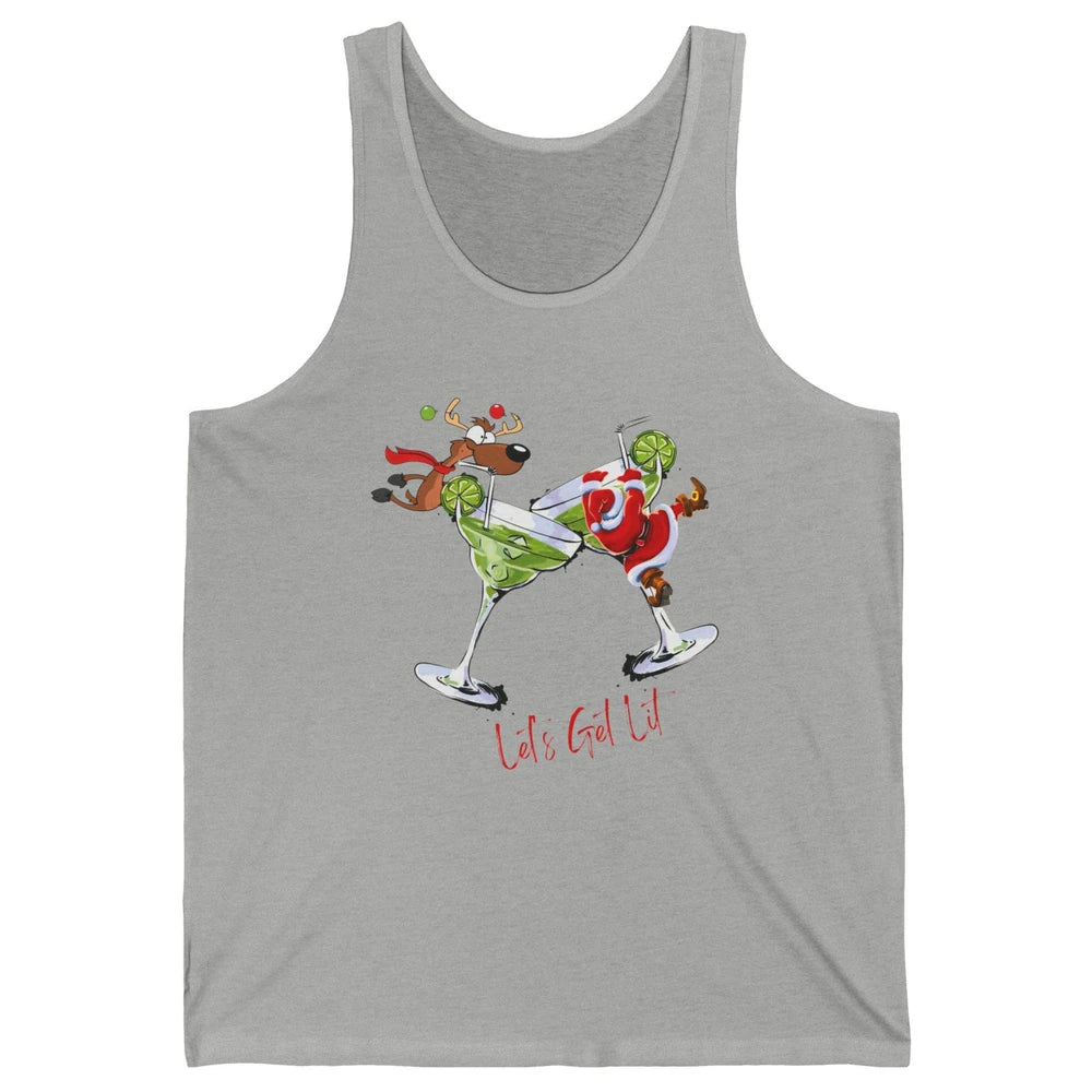 Party Santa & Reindeer Cocktail Glasses Let's Get Lit Xmas Unisex Jersey Tank