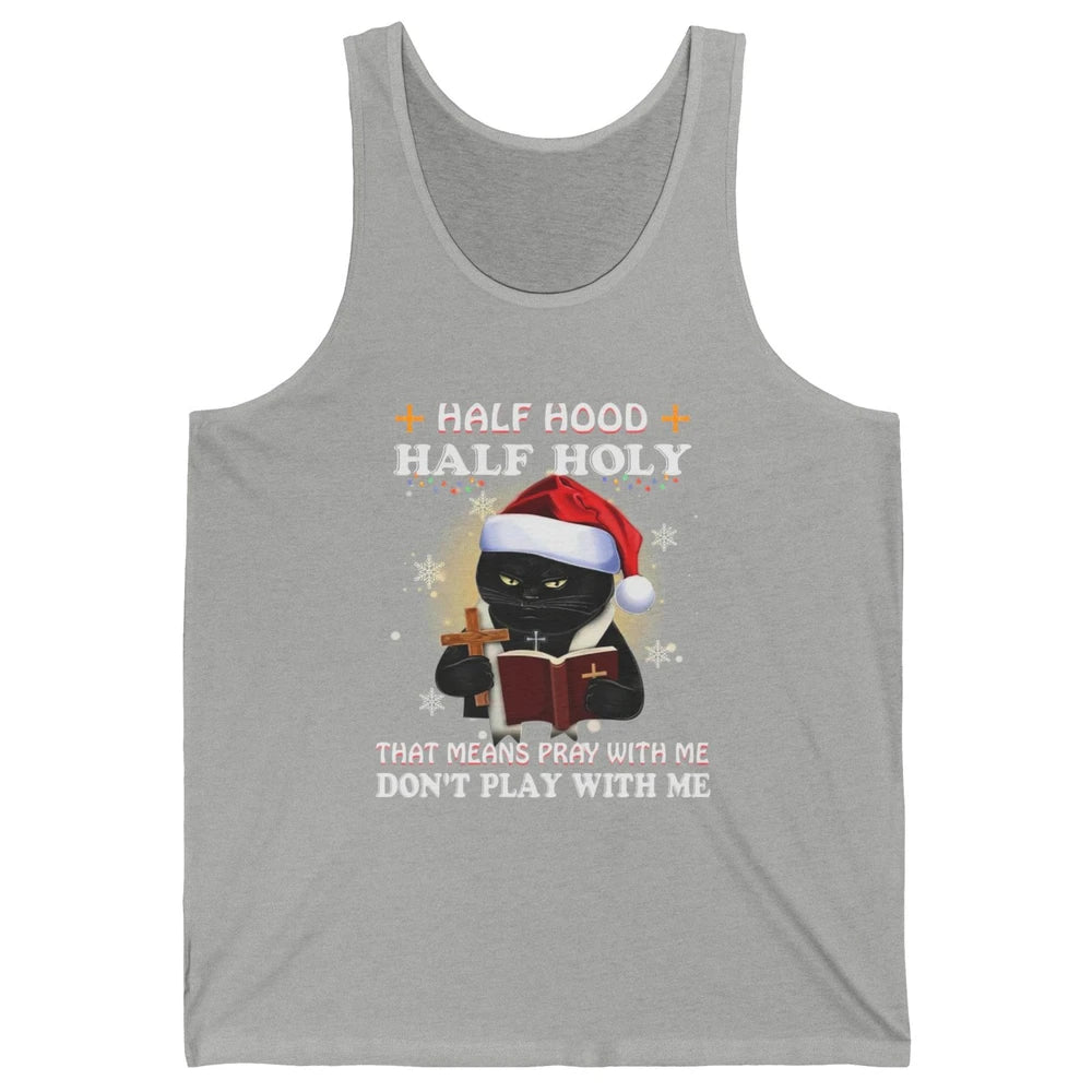Black Cat Santa Half Hood Half Holly Christmas Bible Verse Unisex Jersey Tank
