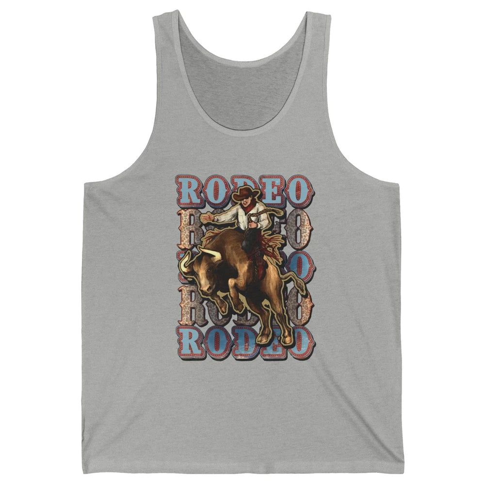 Leopard Cowboy Bull Riding Rodeo Dad Western Country Cowboy Unisex Jersey Tank