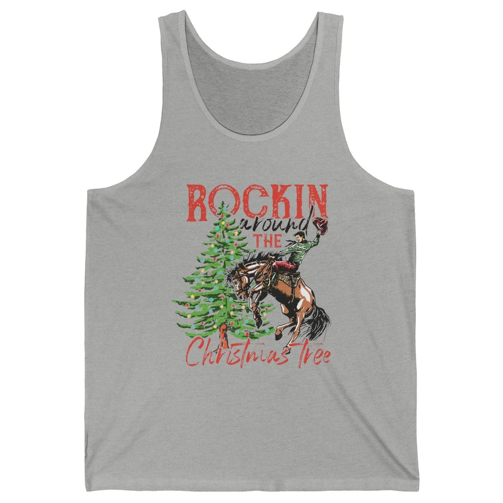 Funny Cowboy Horsing Rocking Around Christmas Tree Western Unisex Jersey Tank