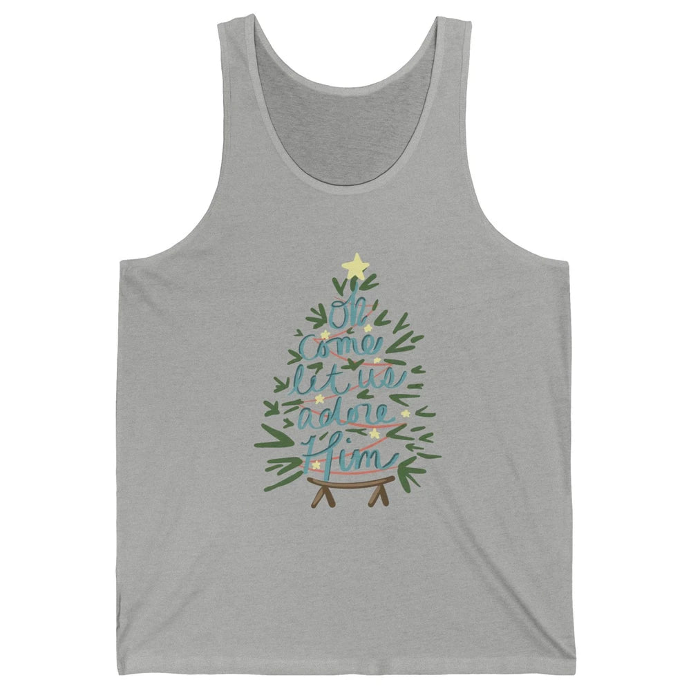 Oh Come Let Us Adore Him Groovy Christmas Tree Church Xmas Unisex Jersey Tank
