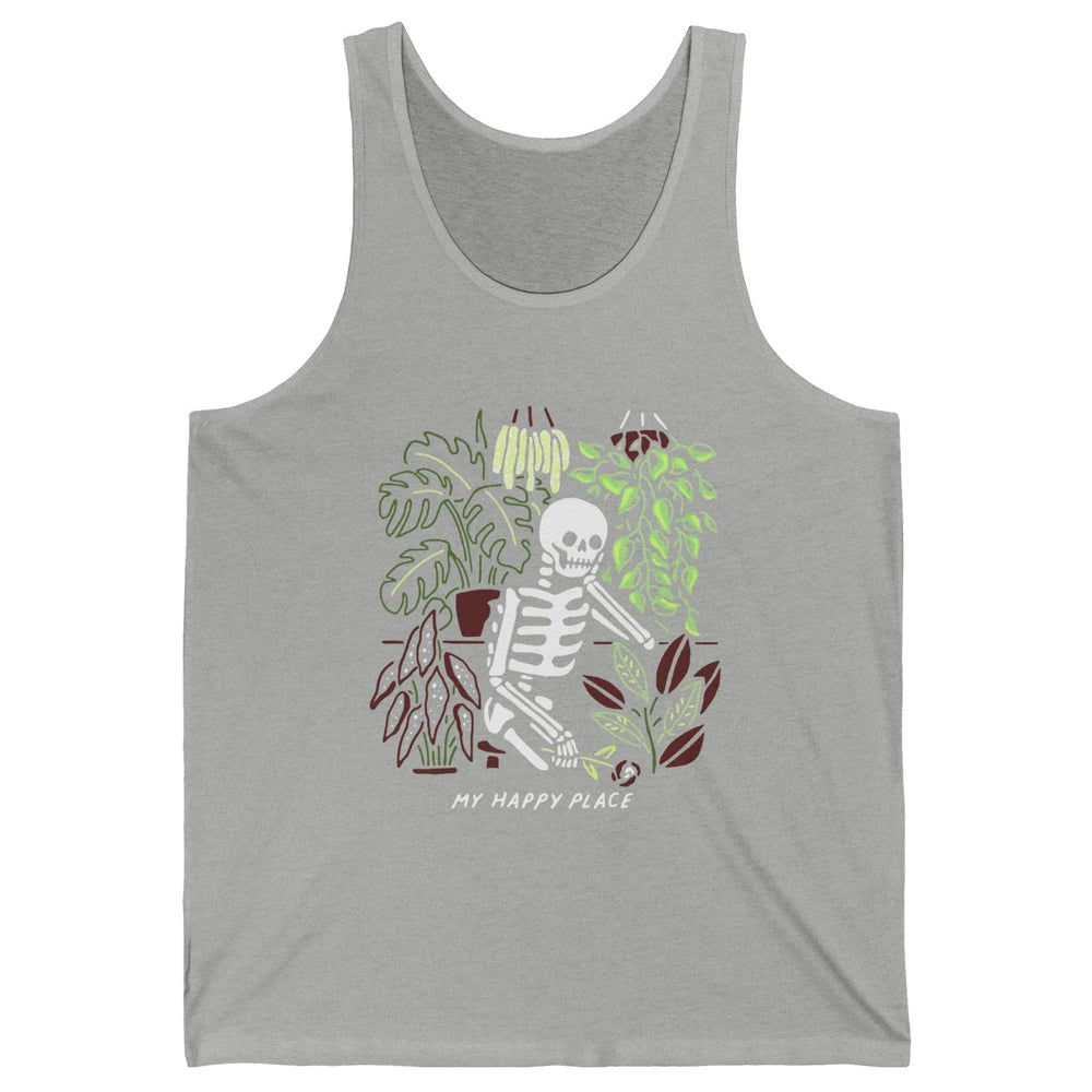 Retro Funny Skeleton Gardening My Happy Place Plant Lovers Unisex Jersey Tank