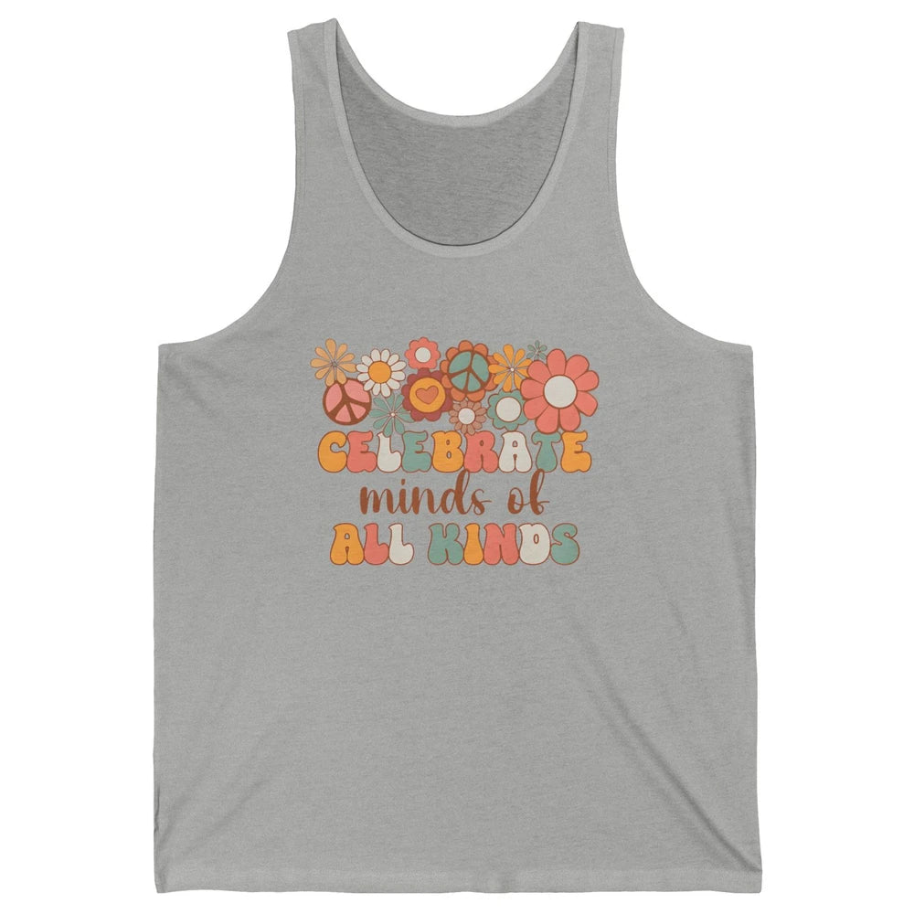 Retro Groovy Autism Celebrate Minds Of All Kind Sped Teacher Unisex Jersey Tank