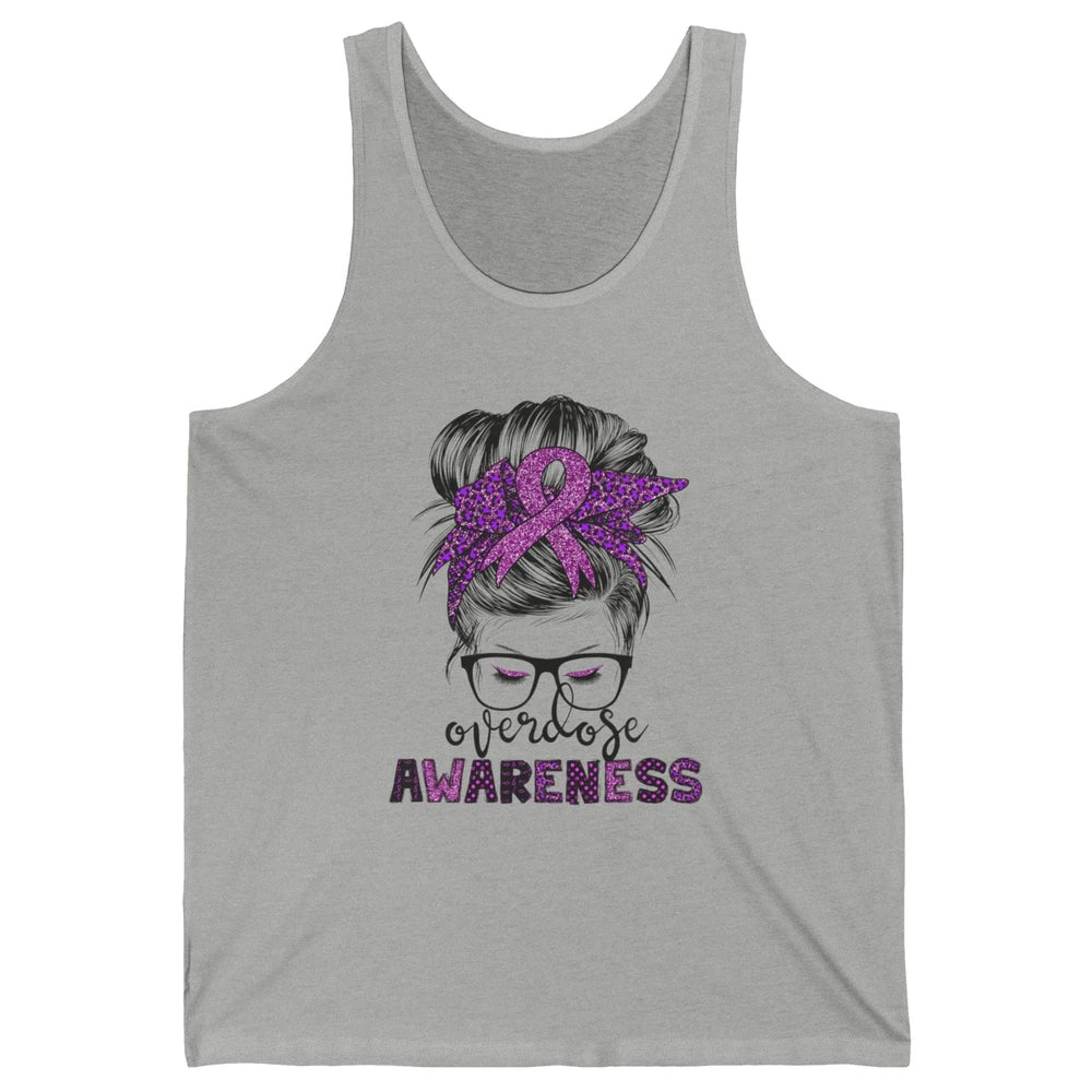 Overdose Awareness Messy Hair Bun Purple Leopard Warrior Unisex Jersey Tank