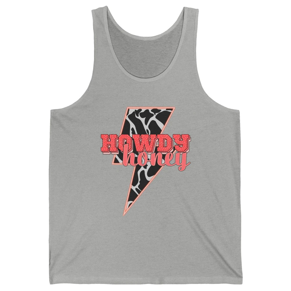 Desert Lightning Bolt Howdy Honey Cow Print Western Cowgirls Unisex Jersey Tank