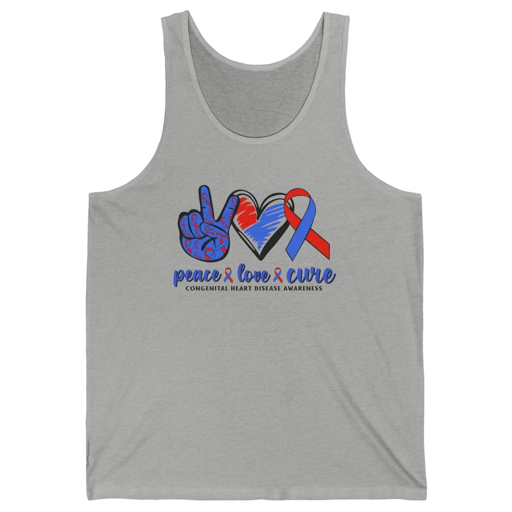 Congenital Heart Disease Blue Red Ribbon Peace Love Cure CHD Unisex Jersey Tank