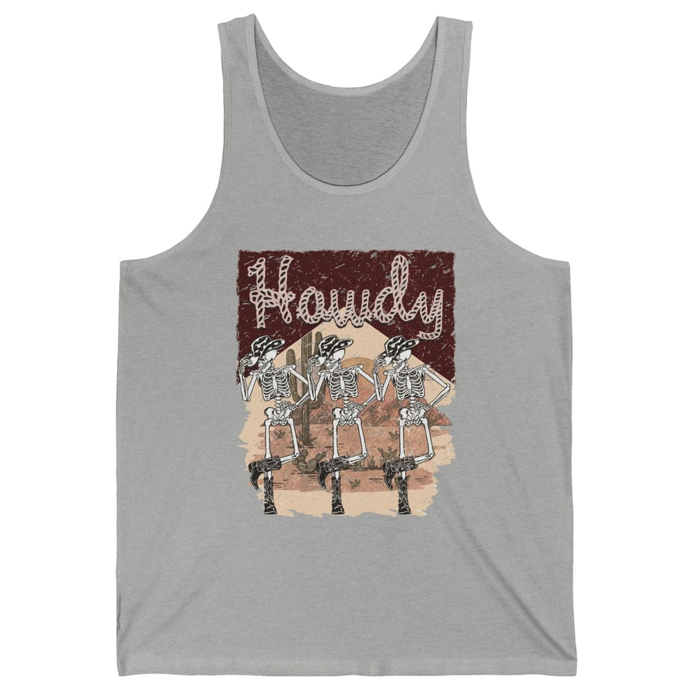 Retro Desert Cowboy Skeleton Dancing Howdy Western Halloween Unisex Jersey Tank
