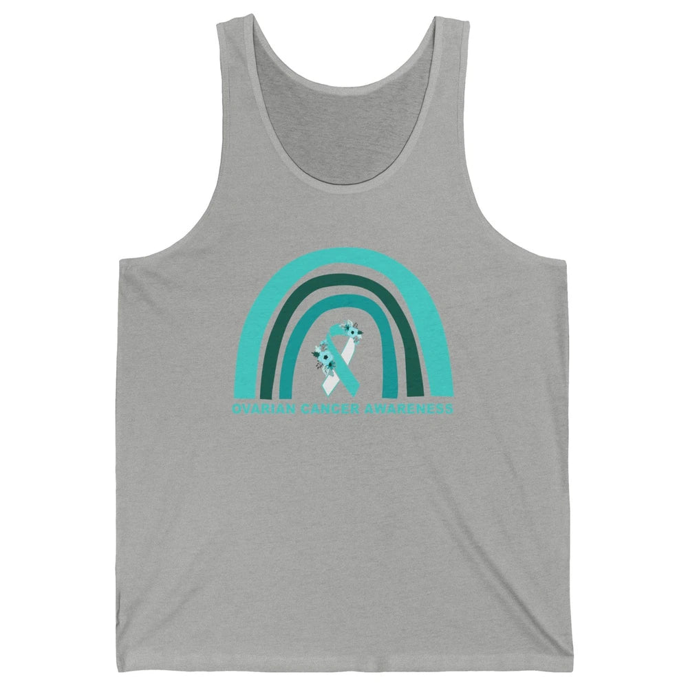 Ovarian Cancer Awareness Support Floral Turquoise Rainbow Unisex Jersey Tank
