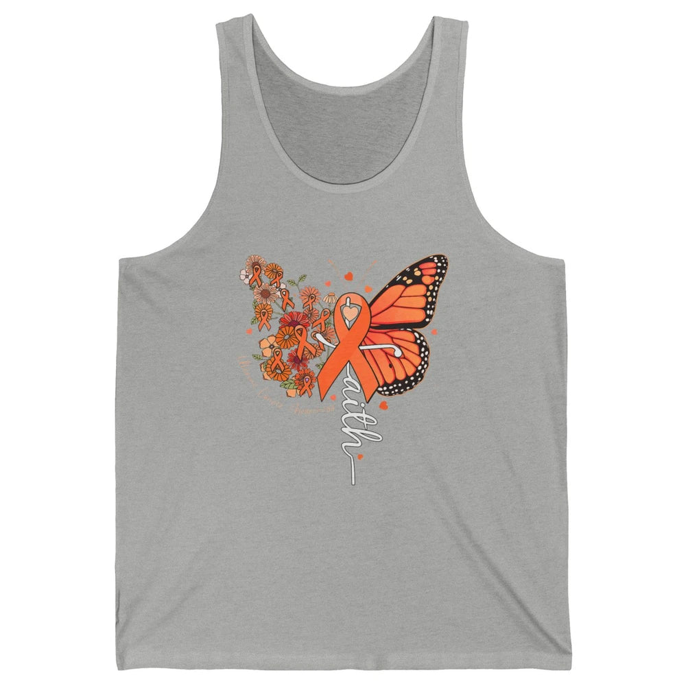 Peach Floral Butterfly Cross Faith Uterine Cancer Awareness Unisex Jersey Tank