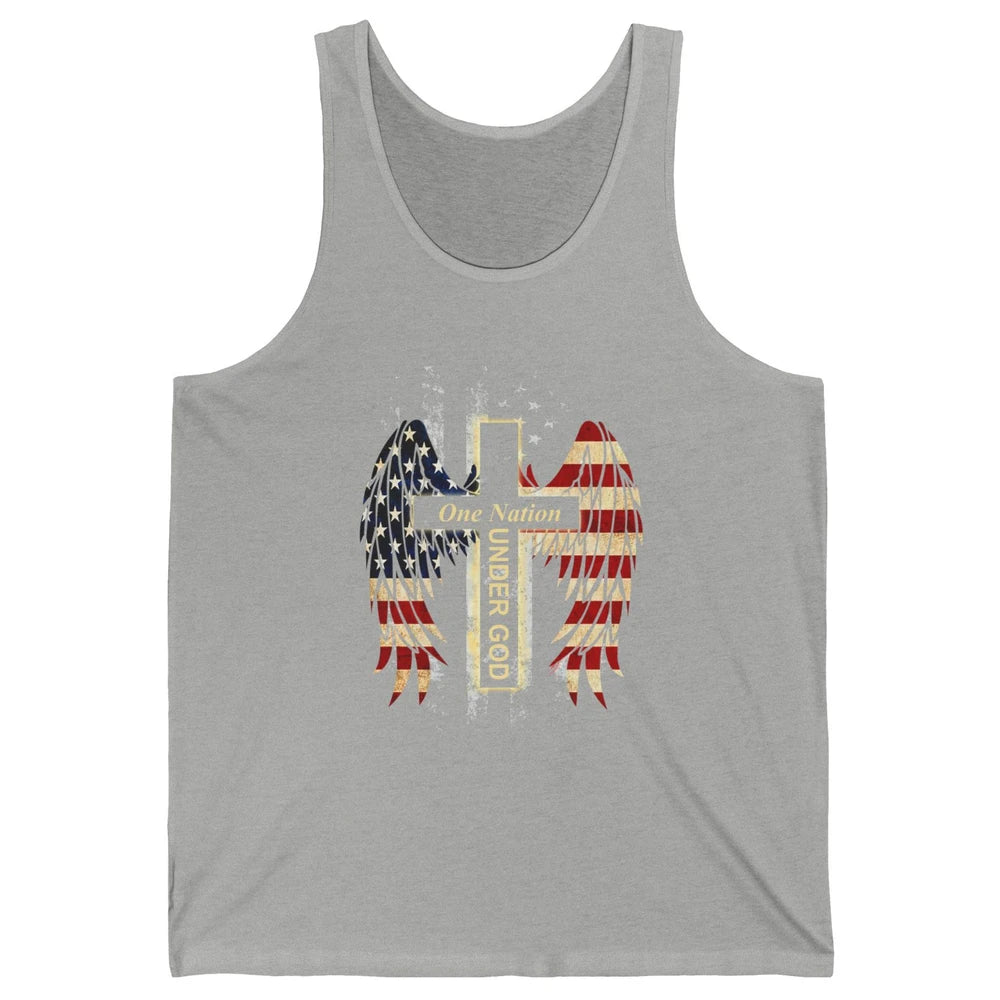 Patriotic One Nation Under God American Flag Faith Cross Unisex Jersey Tank