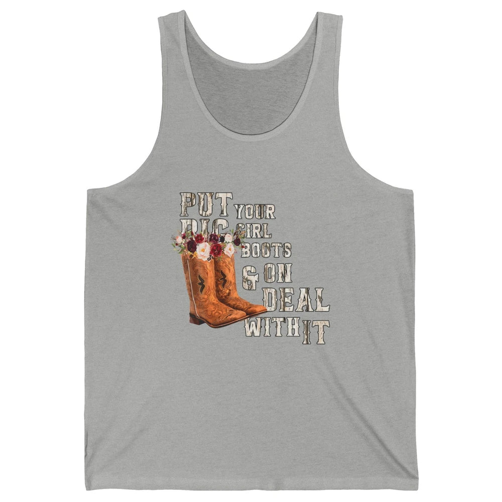 Retro Floral Cowgirl Rodeo Cowboy Boots Western Country Rose Unisex Jersey Tank
