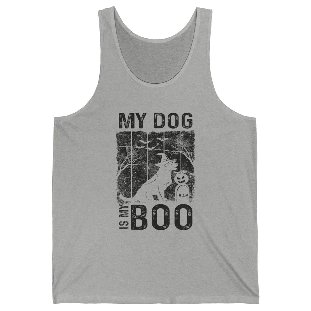 Retro My Dog Is My Boo Ghost Hippie Halloween Spooky Puppy Unisex Jersey Tank