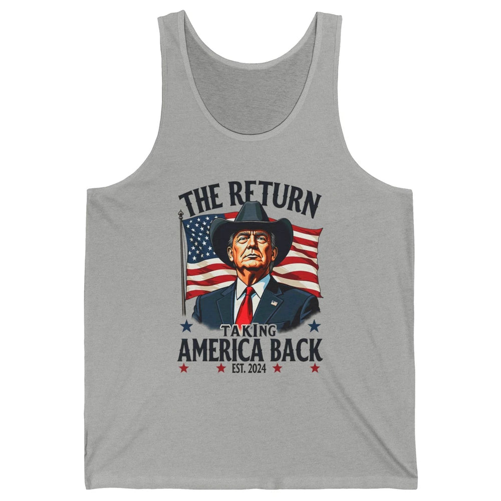 Patriotic President Donald Trump Cowboy Taking America Back Republican Political Rodeo USA Unisex Jersey Tank