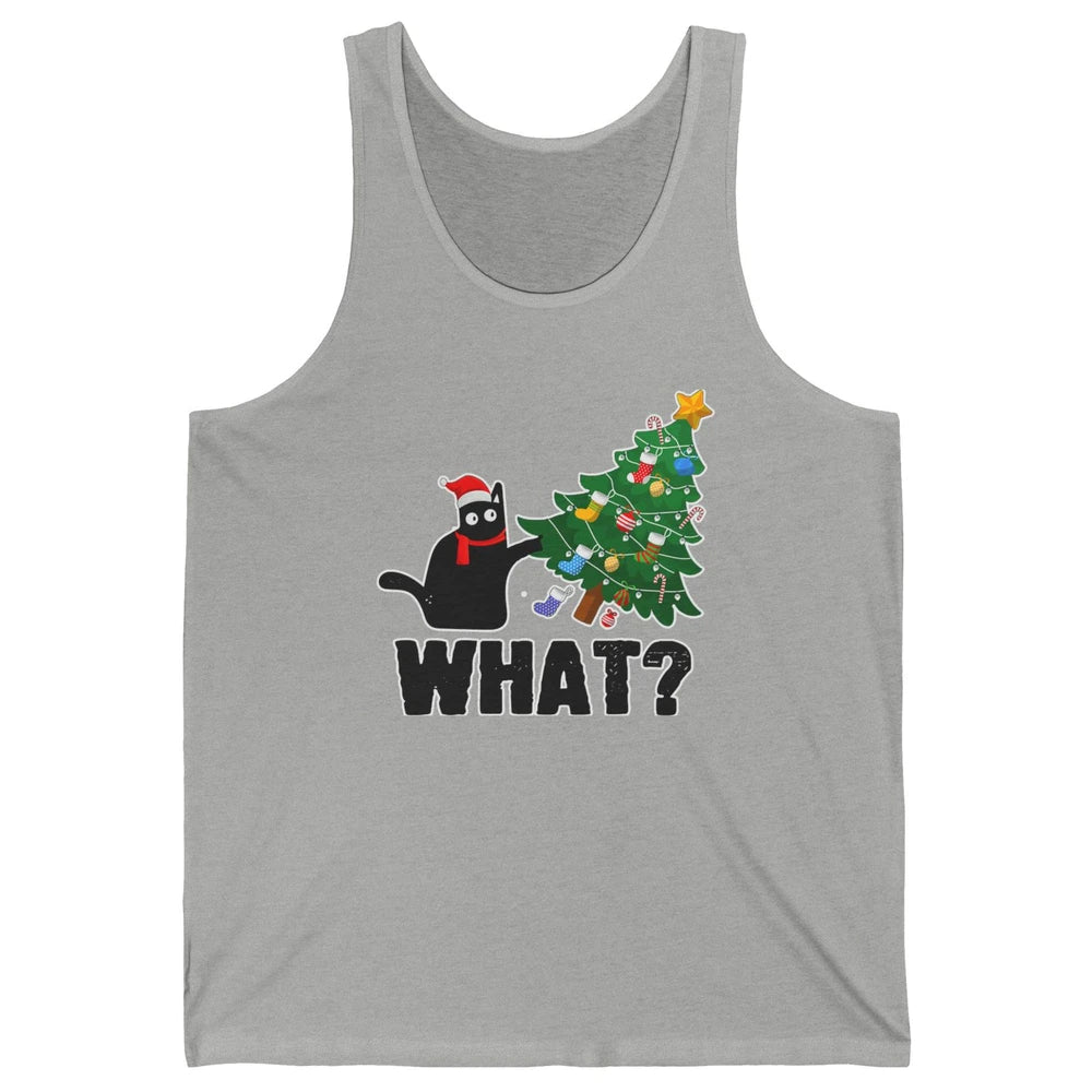 Black Cat Pushing Christmas Tree What Xmas Lights Santa Hat Unisex Jersey Tank