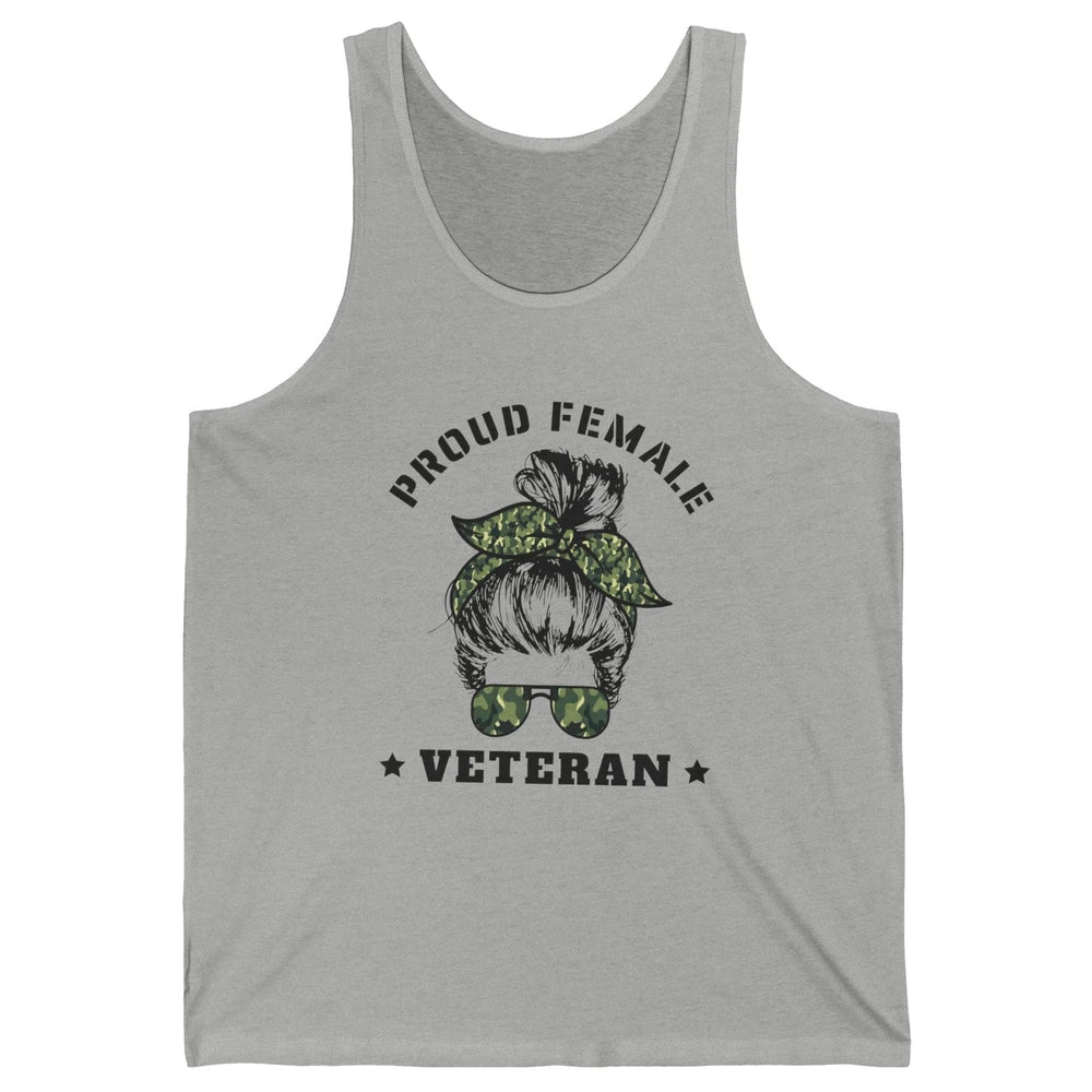 Proud Female Messy Camo Bun Army Mom Military Veterans Day Unisex Jersey Tank