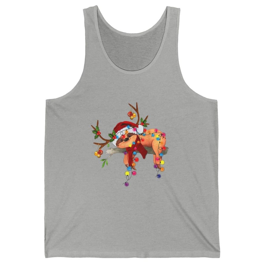 Merry Christmas Santa Claus Hat Sloth Reindeer Xmas Lights Unisex Jersey Tank