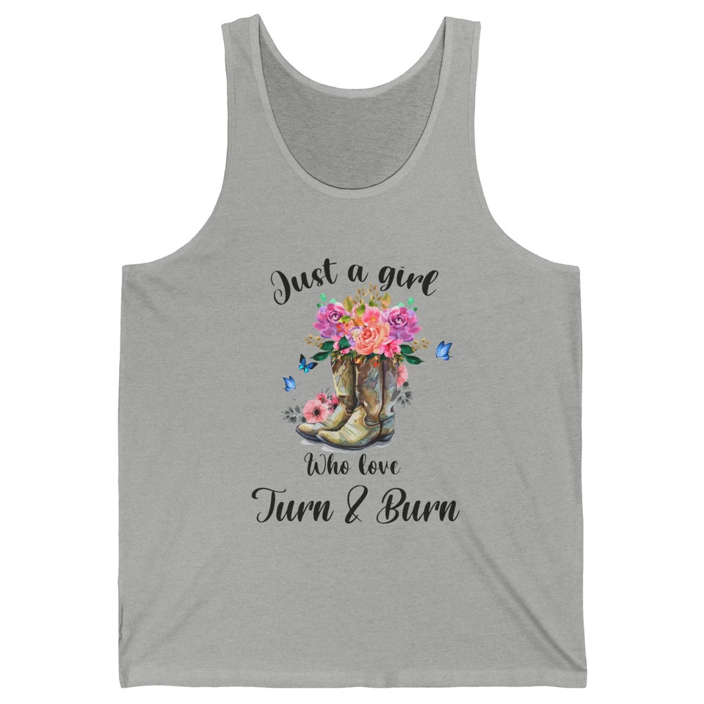 Retro Flower Country Cowgirl Just A Girl Love Turn And Burn Unisex Jersey Tank