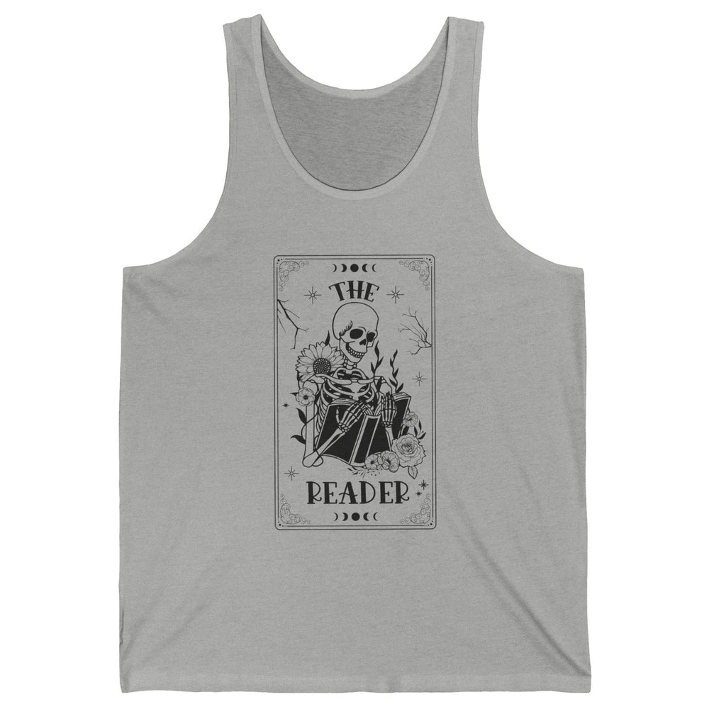 The Reader Skeleton Tarot Card Halloween Reader Book Lovers Unisex Jersey Tank