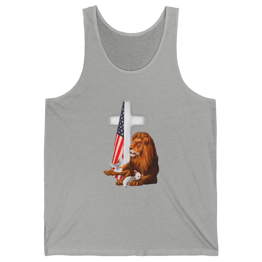 Patriotic Christian Lamb Bible Verse Lion Cross Religious Unisex Jersey Tank