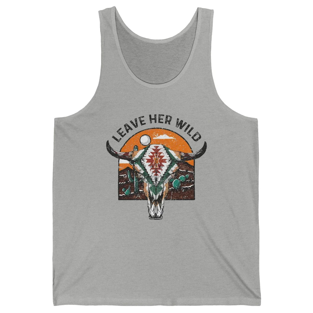 Retro Desert Boho Bull Skull Leave Her Wild Western Country Unisex Jersey Tank