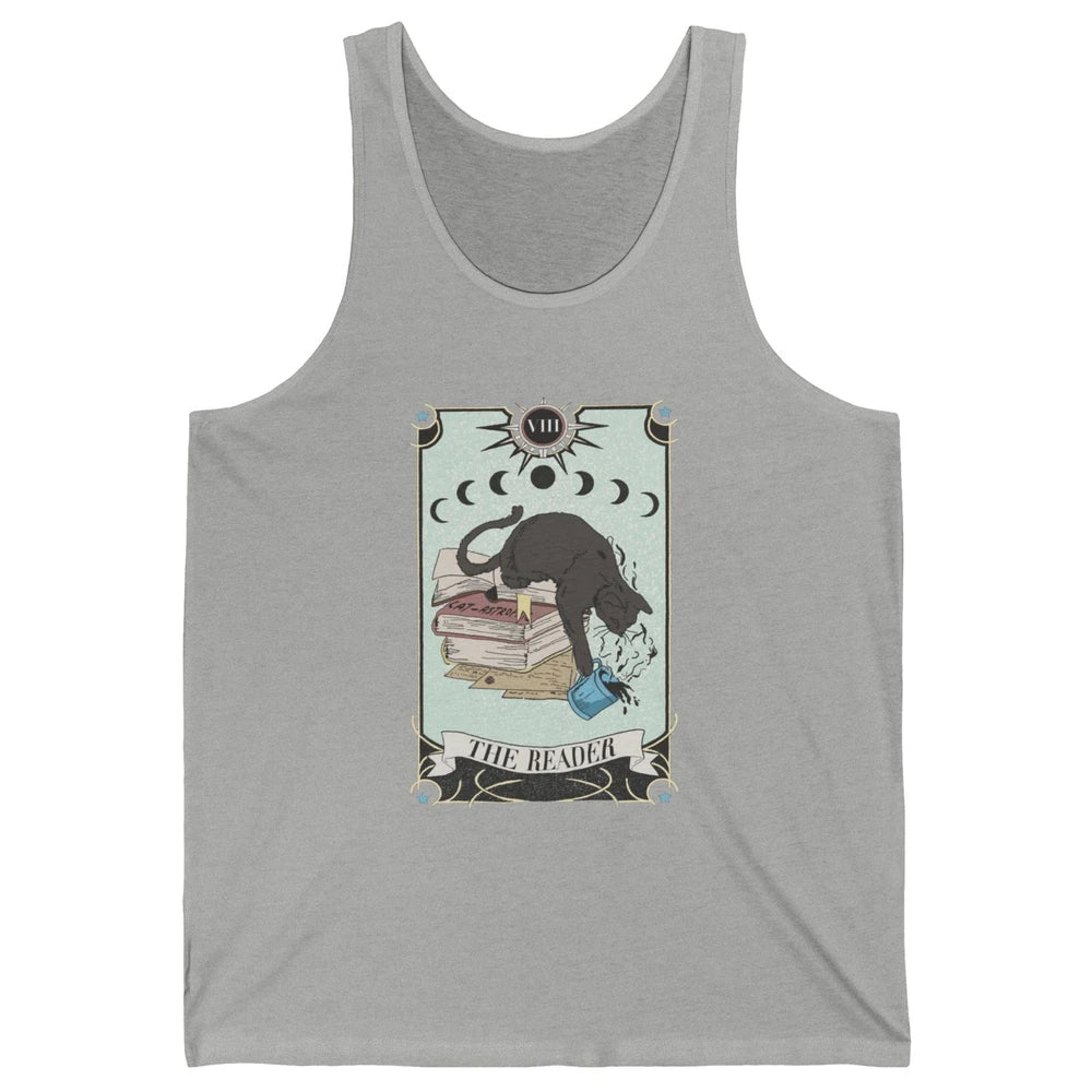Retro Black Cat Books The Reader Tarot Card Halloween Reading Book Crescent Moon Unisex Jersey Tank