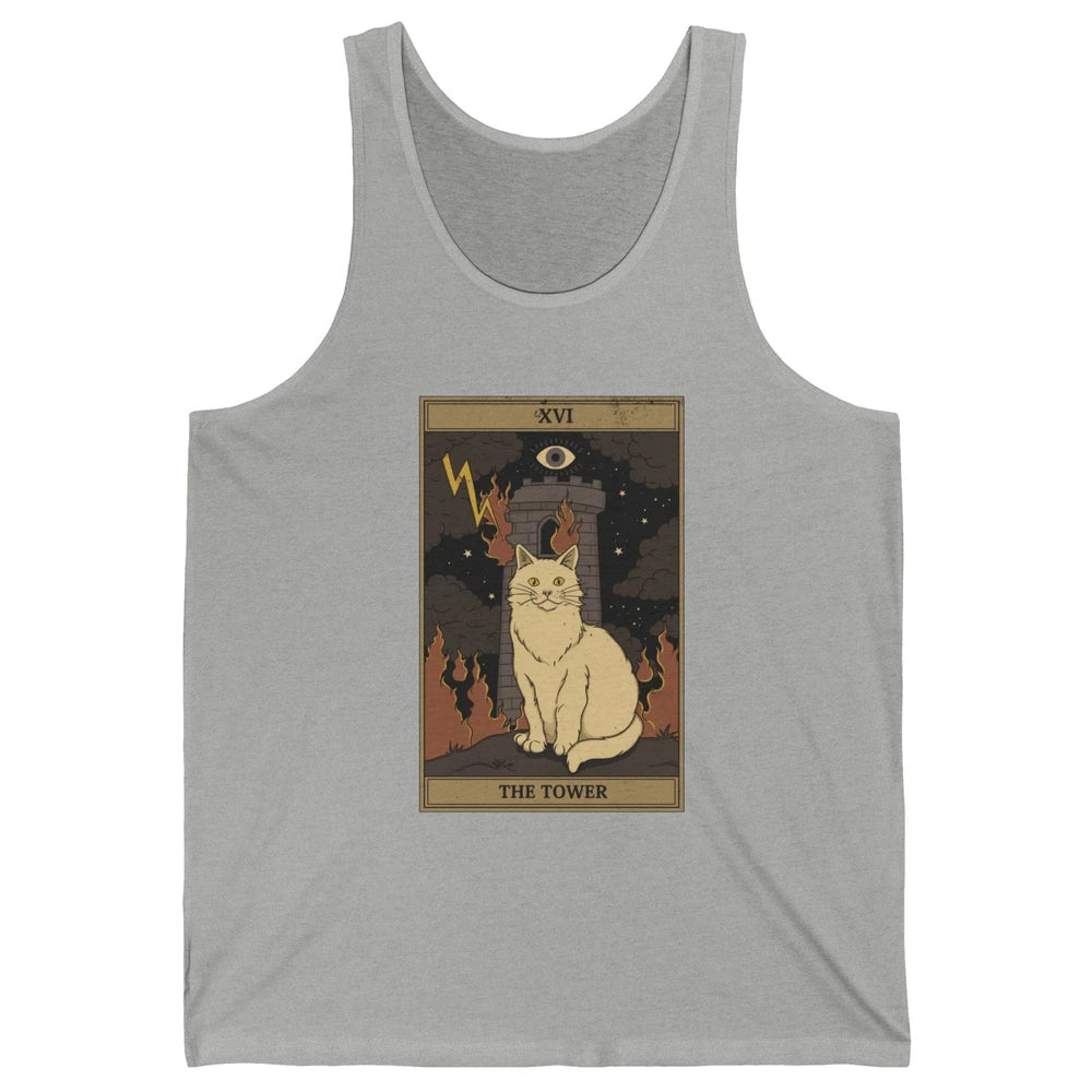 Retro Halloween Cat Witch The Tower Tarot Card Witchcraft Unisex Jersey Tank