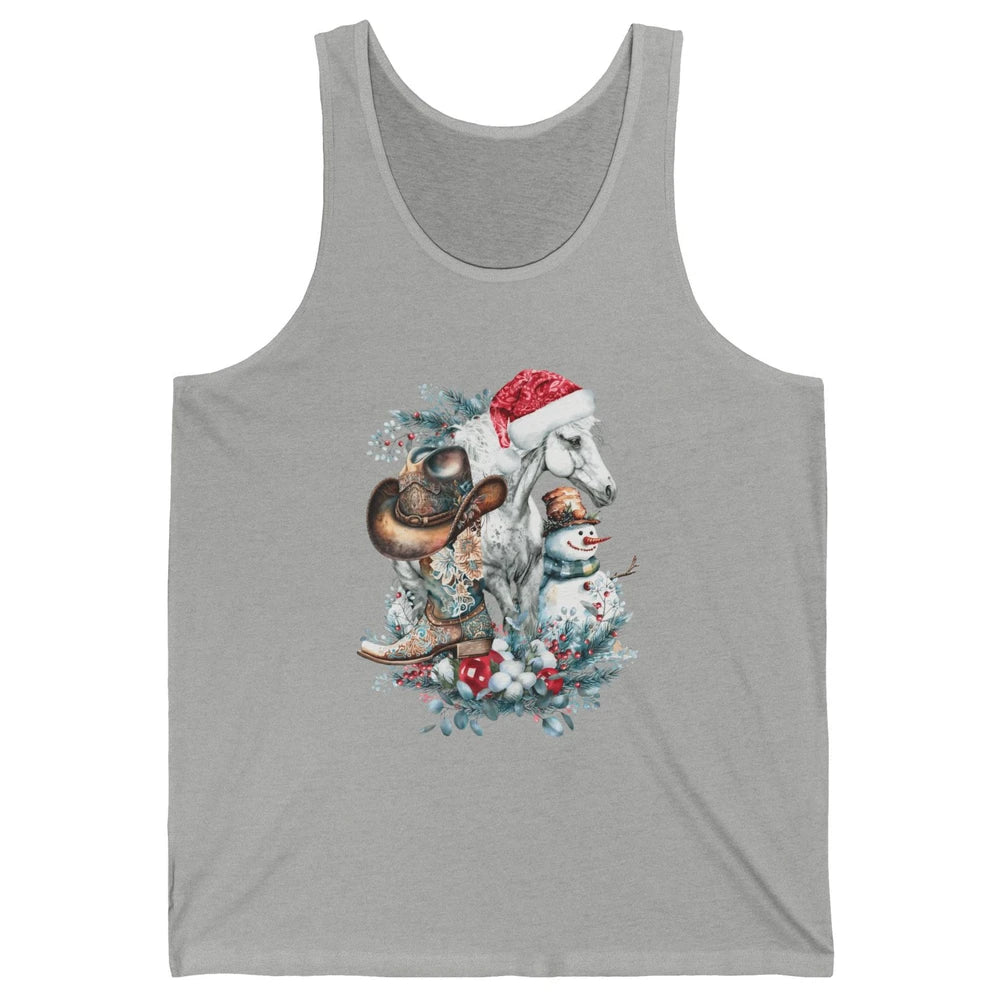 Merry Christmas Horse Santa Hat Cowgirl Cowboy Boots Xmas Unisex Jersey Tank