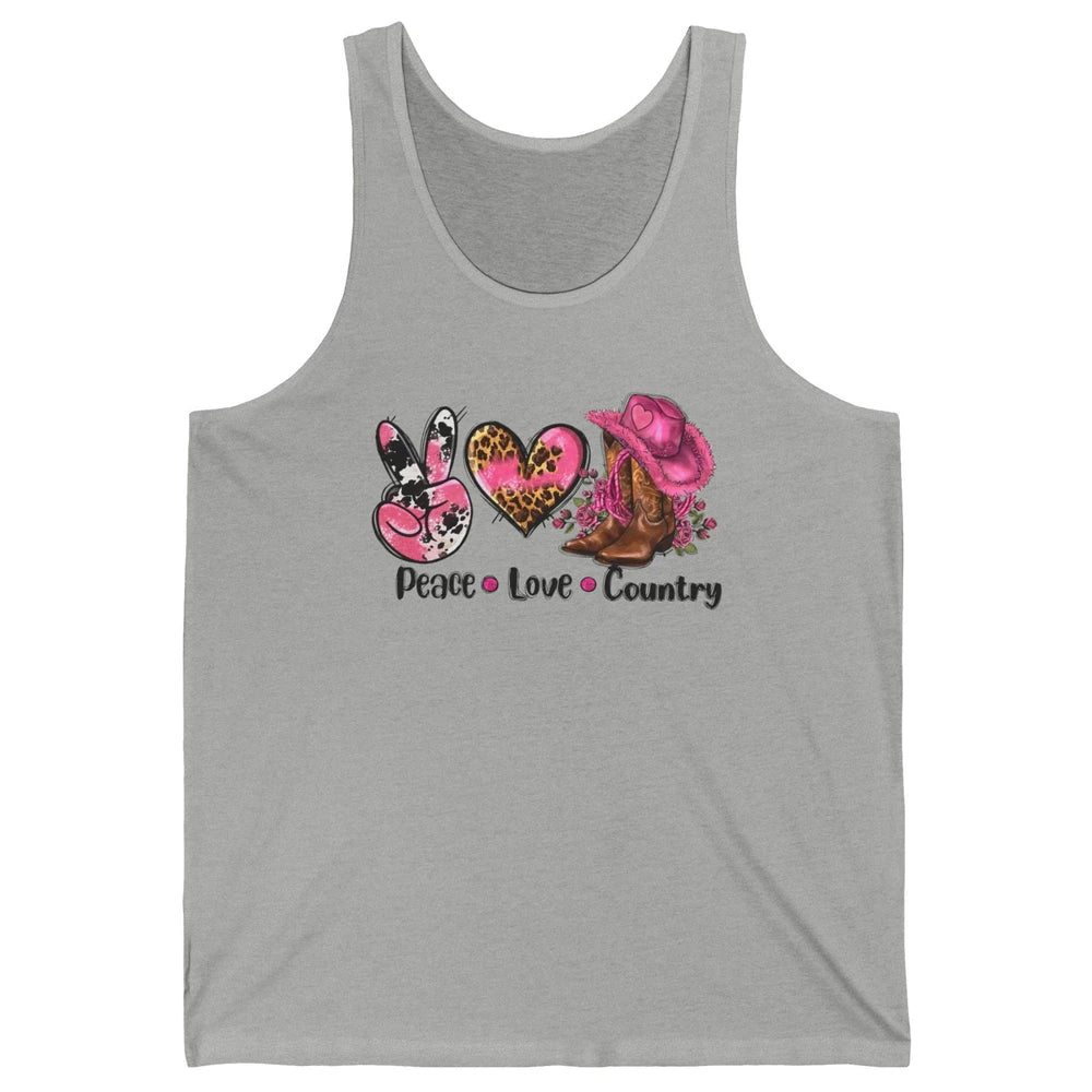 Retro Cowgirl Boots Hat Peace Love Country Western Country Unisex Jersey Tank