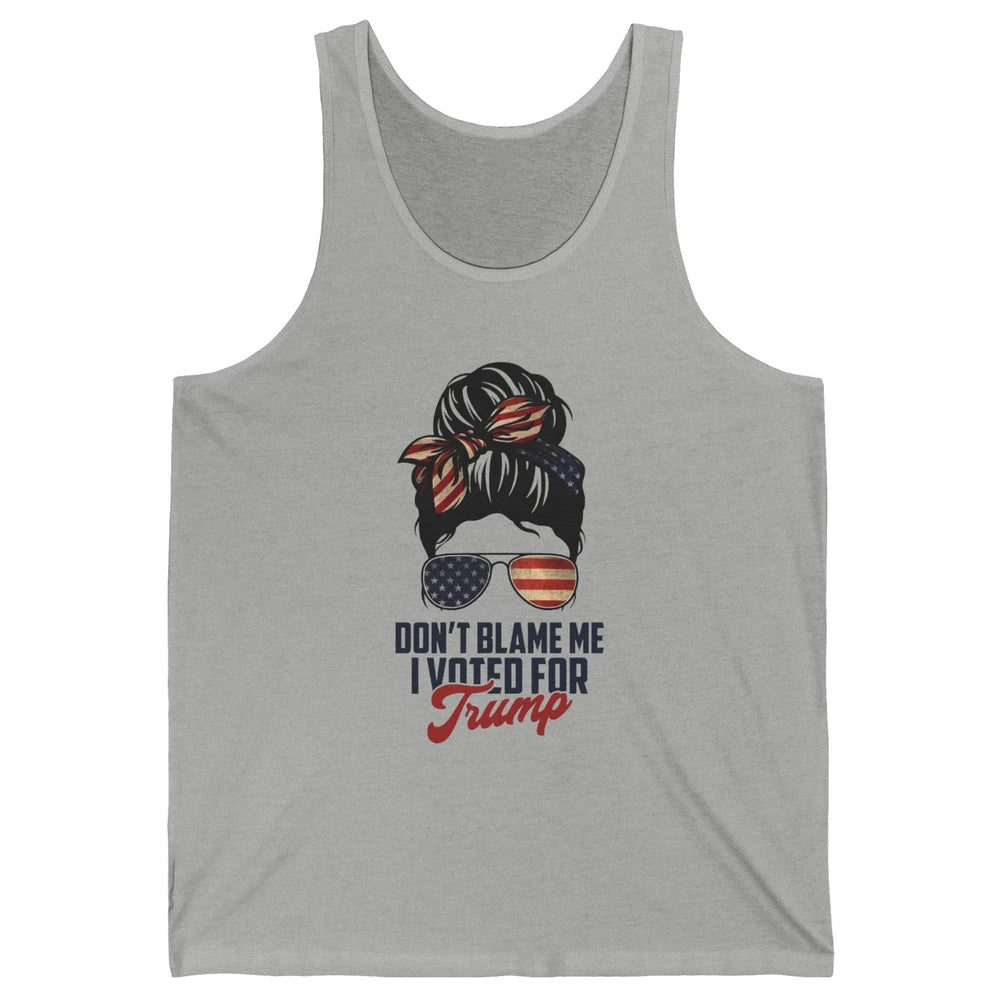 Retro Messy Bun US Flag Glasses I Voted For Trump Republican Unisex Jersey Tank